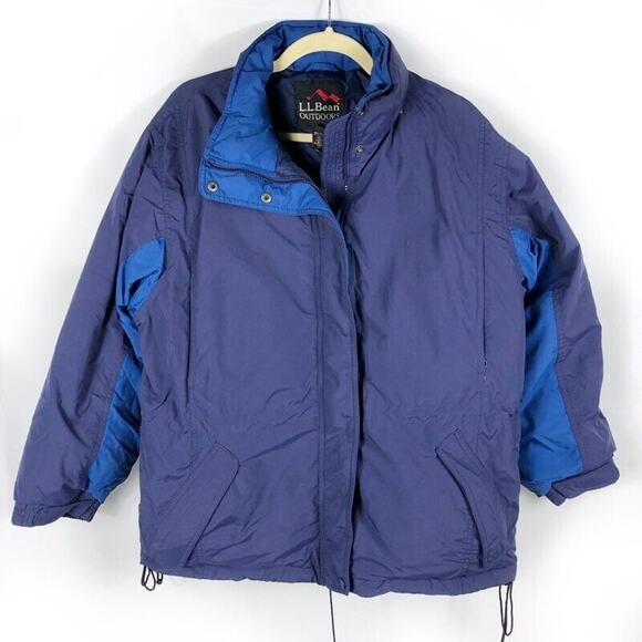 LL Bean Goose Down Ski Parka Jacket Blue Full Zip Coat Pockets Sz M Petite - Picture 1 of 8